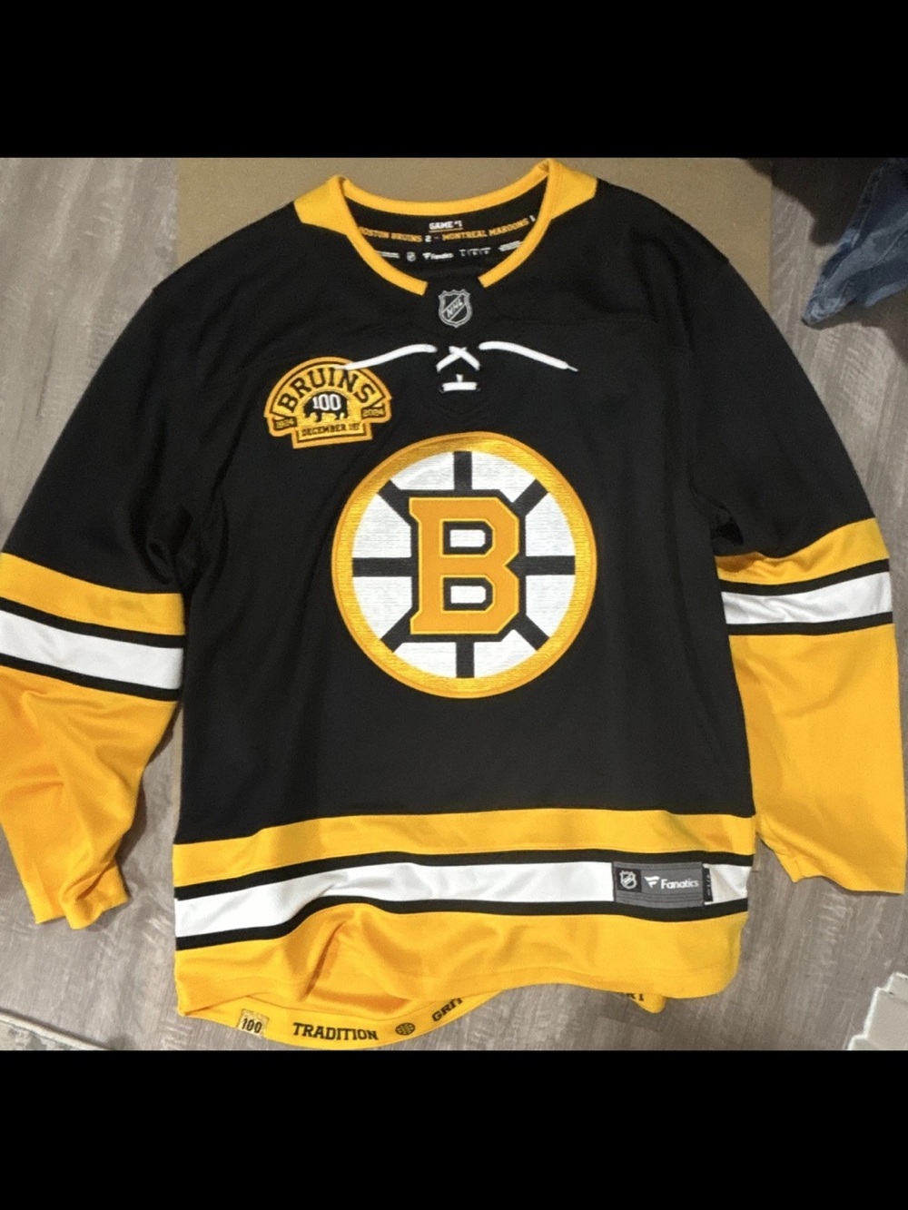 Fanatics NHL Boston bruins centennial hockey jersey 100 season black and gold